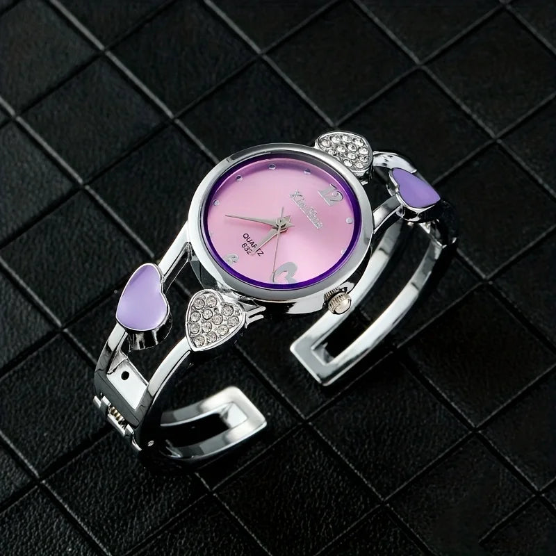 Xinhua Fashion Women Stainless Steel Bracelet Watch Bangle Lover Heart Shape Wristwatches Female Best Gift Clock Relogios