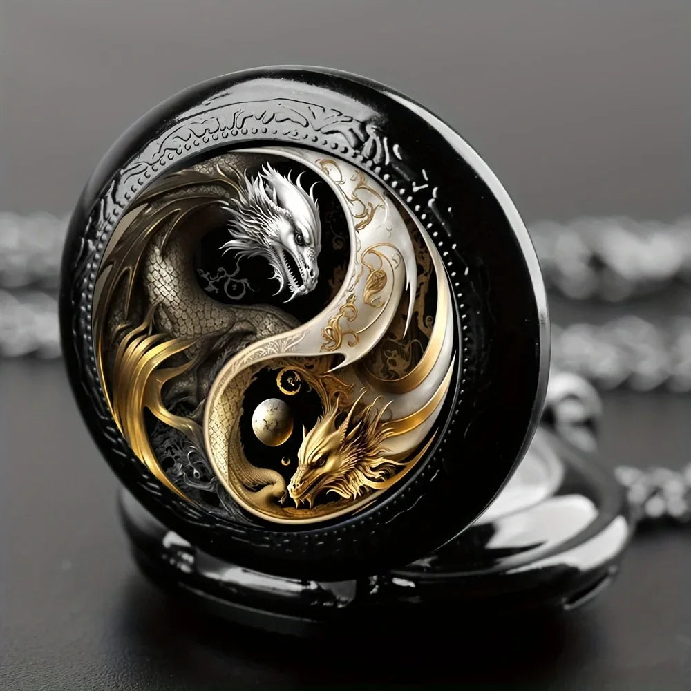 Mini Vintage Cool Pocket Watch Two Dragons Elegant Exquisite Clock With Necklace Chain Lovers Masculino Relogio Best Gift