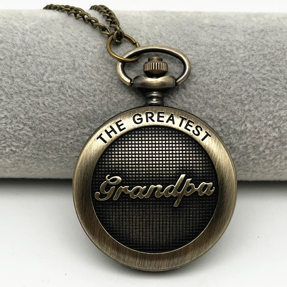 Vintage Bronze Greatest Grandpa Pocket Watch New Quartz Movement Gift Pendant Clock Necklace for Mlae Kids Relogio Saati