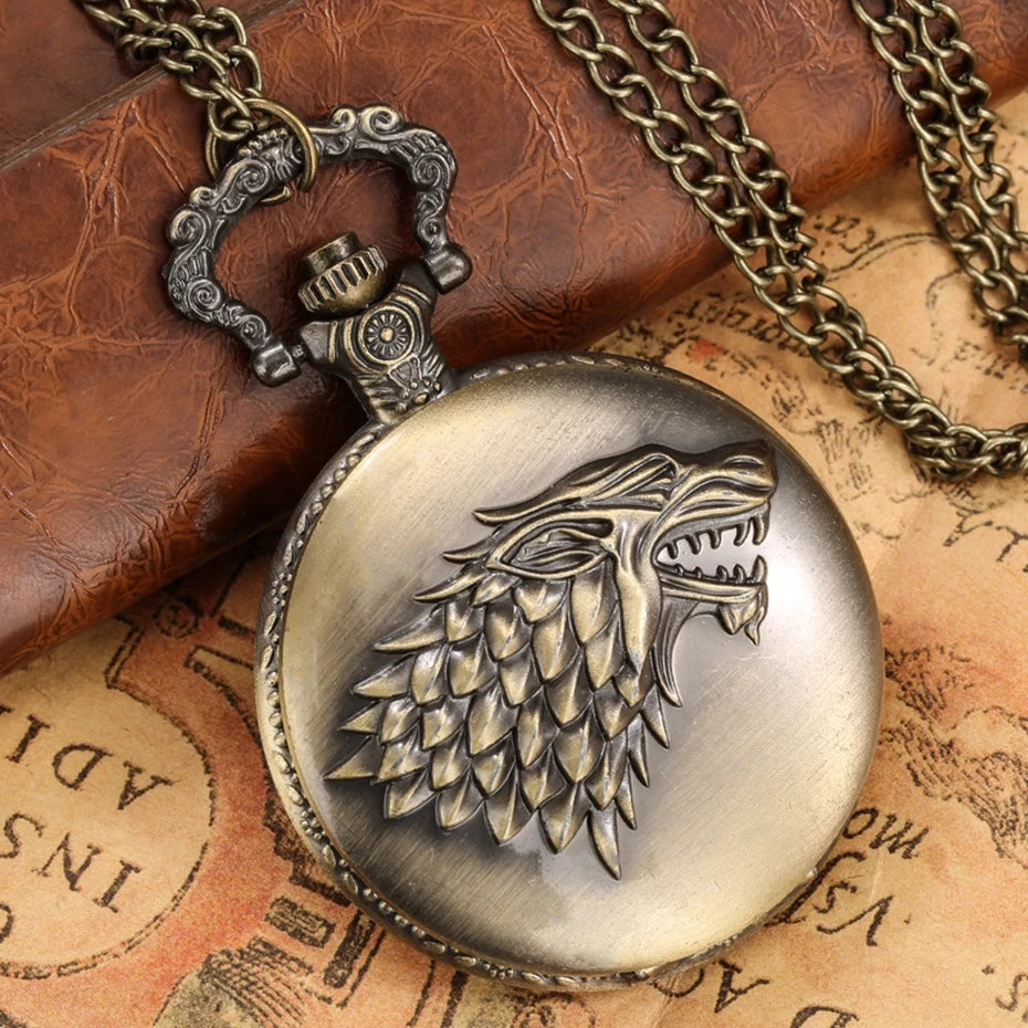 Bronze Pocketwatch Vintage Wolf Animal Cute Theme Quartz Pocket Watch Necklace Pendant For Men Children Gifts Masculino Relogio