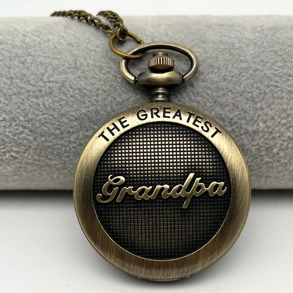 Vintage Bronze Greatest Grandpa Pocket Watch New Quartz Movement Gift Pendant Clock Necklace for Mlae Kids Relogio Saati